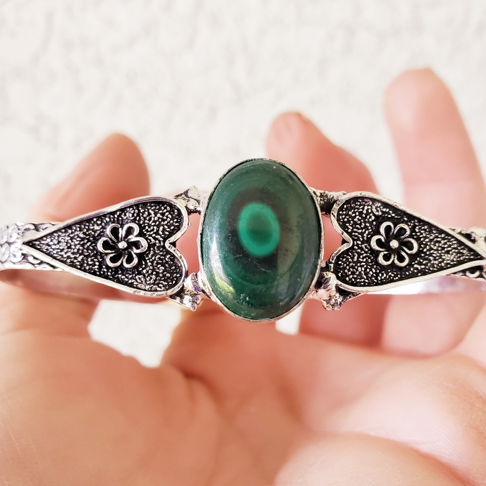 New Malachite 925 Silver Open Cuff Bracelet.